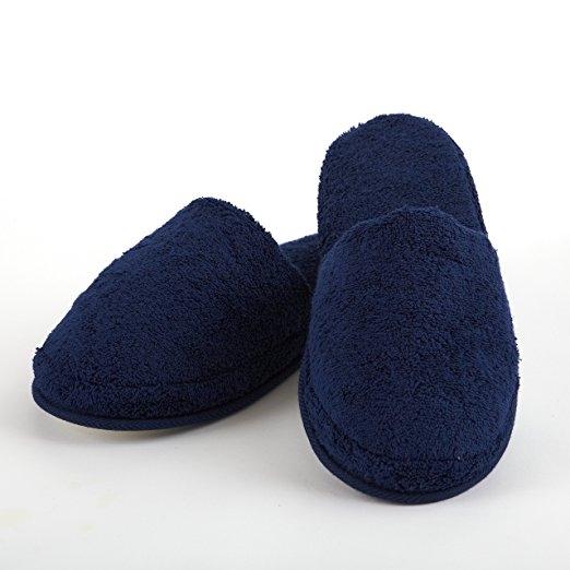 Turkish Terry Slippers, Medium and Large, White, Navy, Pink, Lavender, Steel, Black, Charcoal - Soft & Plush Comfortable Lounging