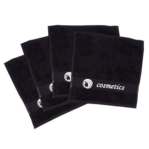 Parador® Embroidered Black Cosmetics Removal Facecloths, Set of 4, Monogrammed Makeup Towels 13" x 13", 100% Pure Turkish Cotton
